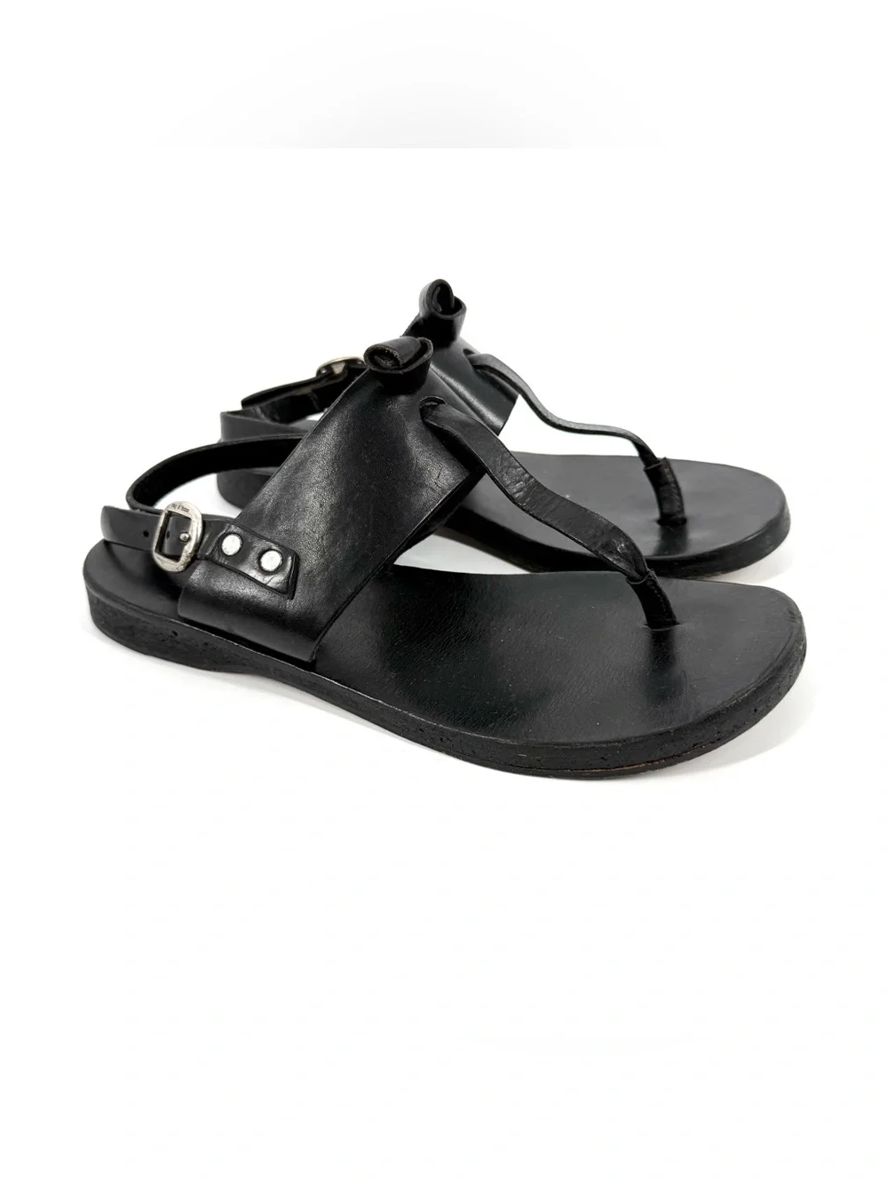 rag & bone Sandals Black Leather T-Strap Adjustable Slingback Womens EU 38 US 8